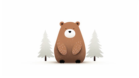 Cute cartoon bear with pine trees on white background.の素材