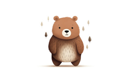 Cute cartoon bear with rain drops on white background.の素材
