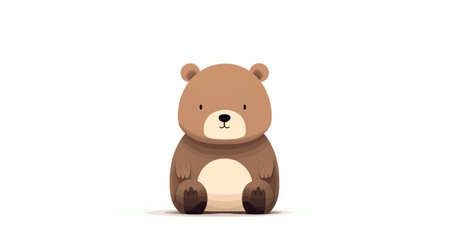 Cute cartoon brown bear sitting on white background.の素材