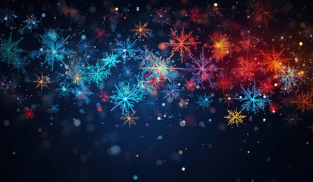 Colored snowflakes on dark background. Christmas background concept.の素材