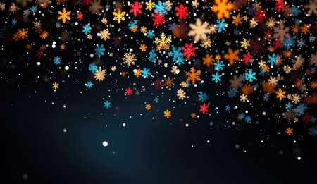 Colored snowflakes on dark background. Christmas background concept.の素材