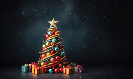 Christmas tree on dark background. Space for text.の素材