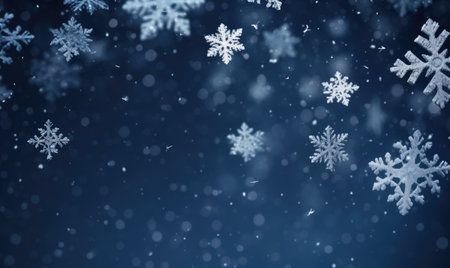 Falling snowflakes on blue background. Blurred snowflakes. Christmas background.の素材