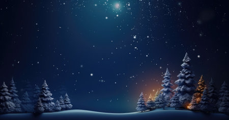 Fantasy background with Christmas night. Winter forest with fantastic moon and lights. Christmas background.の素材
