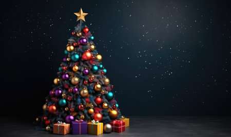 Christmas tree on dark background. Space for text.の素材