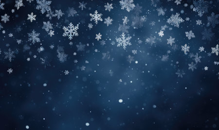 Falling snowflakes on blue background. Blurred snowflakes. Christmas background.の素材