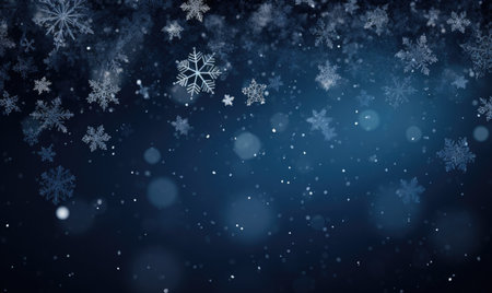 Falling snowflakes on blue background. Blurred snowflakes. Christmas background.の素材