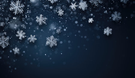 Falling snowflakes on blue background. Blurred snowflakes. Christmas background.の素材