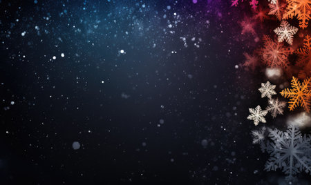 Colored snowflakes on dark background. Christmas background concept.の素材