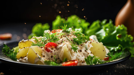 Potato salad with mayonnaise, dill and parsleyの素材