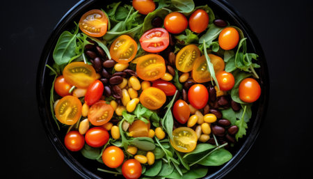 Fresh salad with cherry tomatoes, arugula, beans and cornの素材
