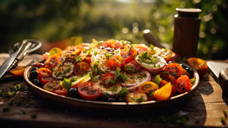 Salad with tomatoes, mozzarella cheese and fresh herbs.の素材