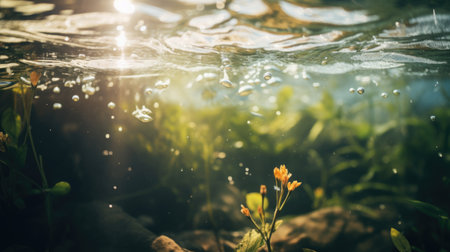 Little flower in the water with sunlight and bokeh. nature abstract background.