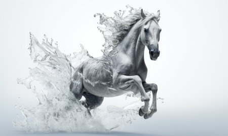 Horse with splashes of water on a white background.の素材