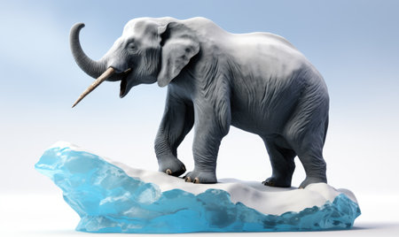 Elephant on melting ice on a white background. Global warming concept. Nature background.の素材