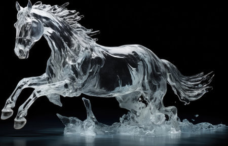 Horse made of ice on a black background.の素材