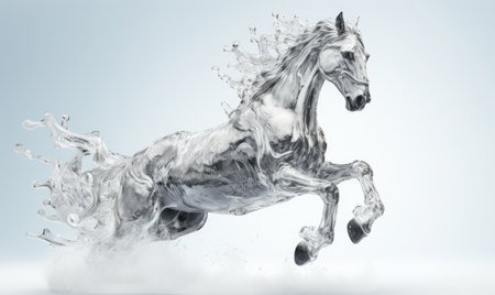 Horse with splashes of water on a white background.の素材