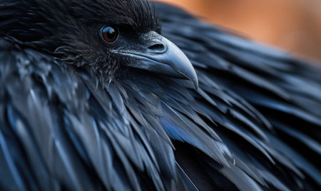 Close-up of the head of a raven, selective focus.の素材