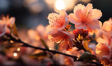 cherry blossom in the garden at sunset time, selective focusの素材
