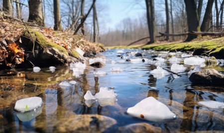 Ice floes on the river in the forest. Winter landscape.の素材