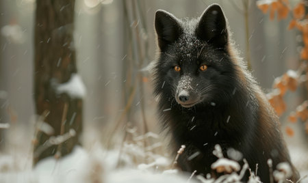Portrait of a black fox in the winter forest. Wildlife scene.の素材