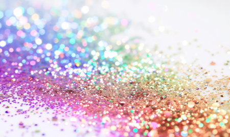 Colorful glitter bokeh on white background. Festive abstract background.の素材