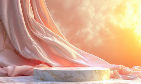 Pink marble podium with gold cloud backgroundの素材