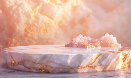 abstract background with marble podium and rose quartz, minimal scene for product displayの素材