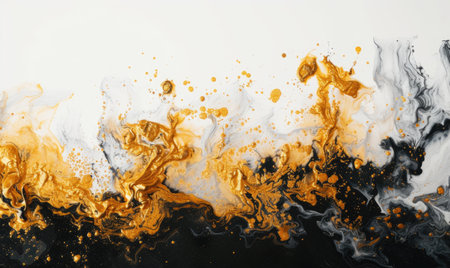 Abstract watercolor background with yellow, black and white paint splashesの素材