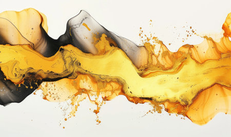Abstract background of oil paint in yellow, black and orange colors.の素材