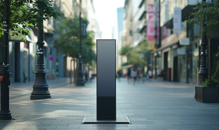 Blank street billboard on city street. Mock up of vertical advertising stand in the streetの素材