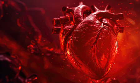 Human heart on bokeh background. Medicine abstract backgroundの素材