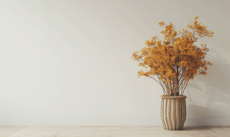 flowers in vase on wooden floor and white wall background.の素材