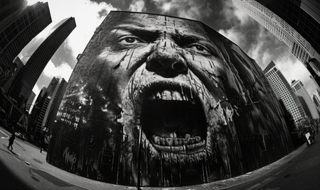 Artistic expressions in public spaces, black and white street art photoの素材