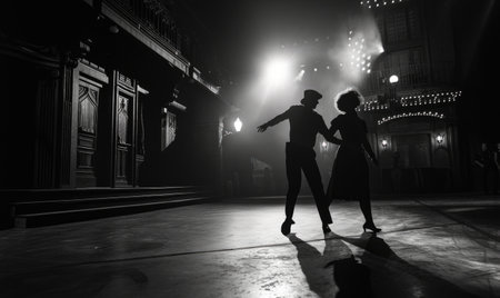 Monochrome retro style photo of theatrical performance.の素材