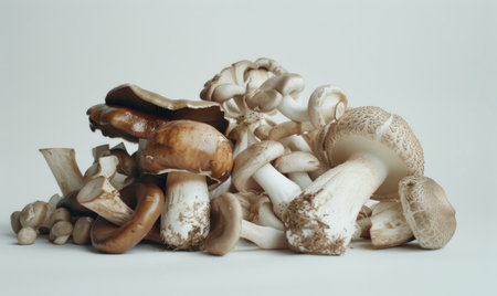 Mushrooms on a white background. Shallow depth of field.の素材