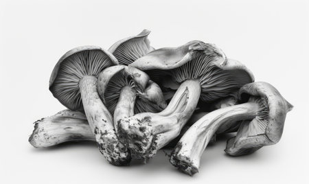 Edible mushrooms on a white background. Monochrome image.の素材