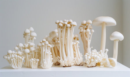 White Shimeji mushrooms on white background. Shimeji mushroomsの素材