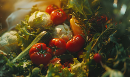 Fresh vegetables in a basket on the table. Selective focus.の素材