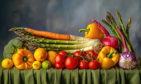 still life Vegetables, Herbs and Fruit as ingredients in cooking.の素材