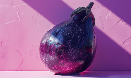 Purple eggplant on a pink background with a shadow from the sunの素材
