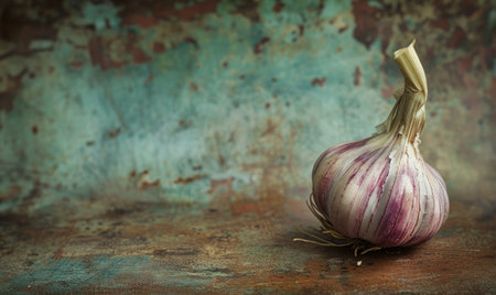 Garlic on a rustic background with copyspace for textの素材