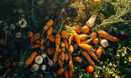 Harvesting of carrots in the garden. Harvesting vegetables.の素材