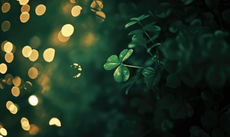 Green clover leaves with bokeh background. St.Patrick's Dayの素材