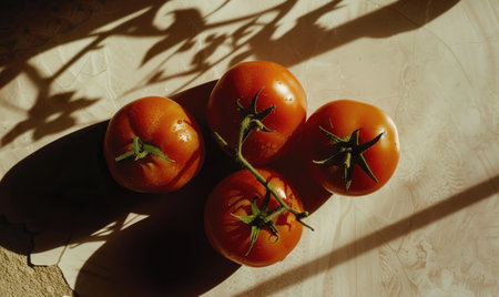 Ripe tomatoes on a light background with shadow.の素材
