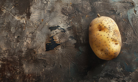 Potato on a dark textured background. Copy space.の素材