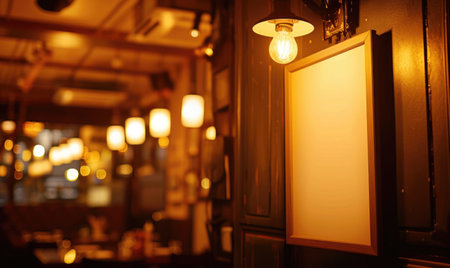 Coffee shop interior with light bulb in vintage color tone.の素材