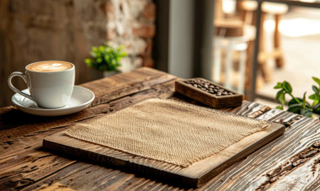 Coffee cup on the wooden table in cafe, stock photoの素材