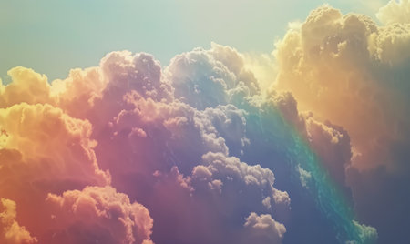 Sunset sky background with tiny clouds and rainbow,の素材