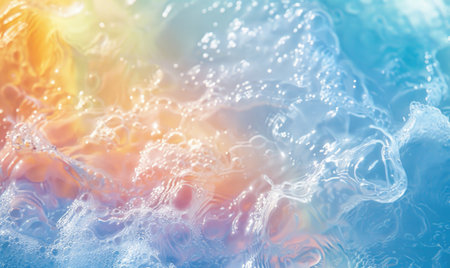 abstract background of blue and orange water with splashes and bubblesの素材